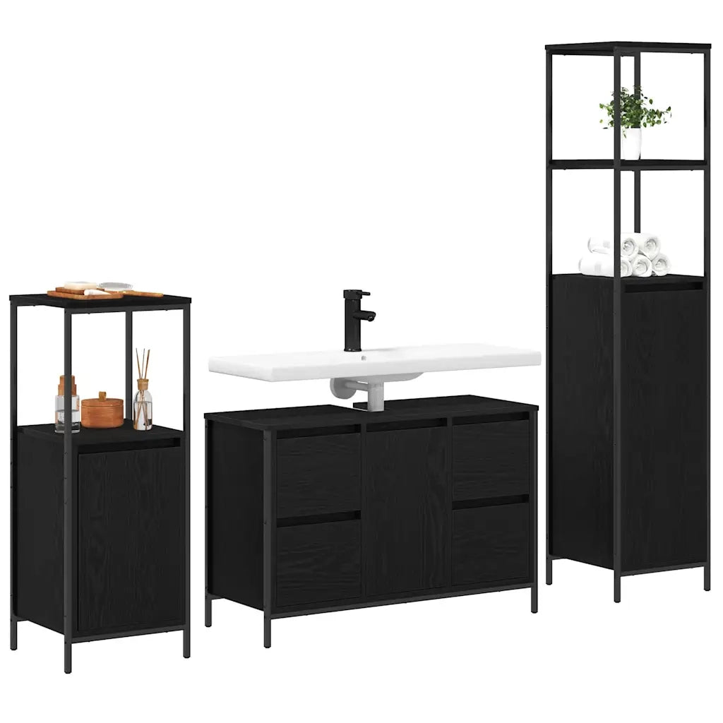 Set di mobili per il bagno 3 pcs Rovere Nero Legno multistrato 3328379