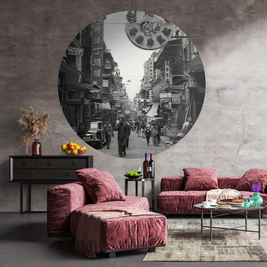 WallArt Carta da Parati Circolare Hong Kong the Old Days 190 cm 440371