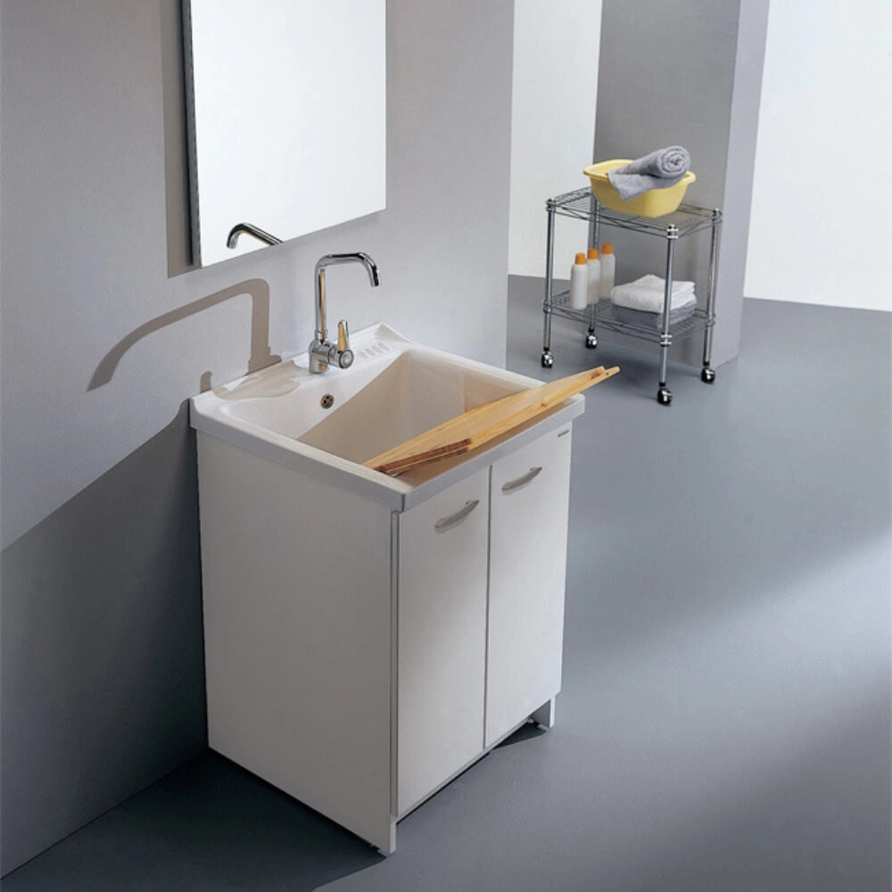 Mobile Lavatoio 83x60x87 cm 2 Ante Asse in Legno Montegrappa Acqua Marella Bianco Lucido