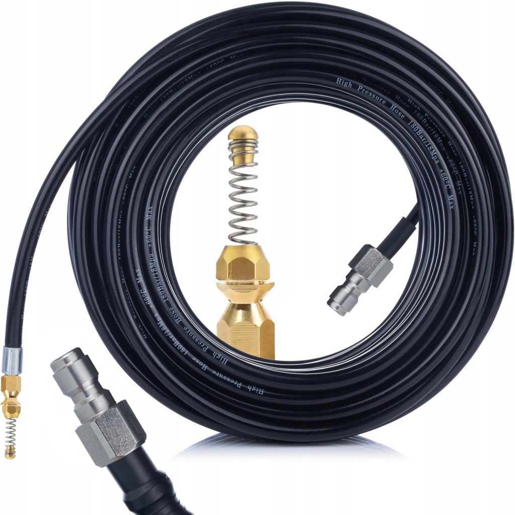 Tubo Flessibile per Pulizia Fognature 30 m – Attacco 1/4" QC | Ugello a Molla in Ottone | Resistente Fino a 60°C