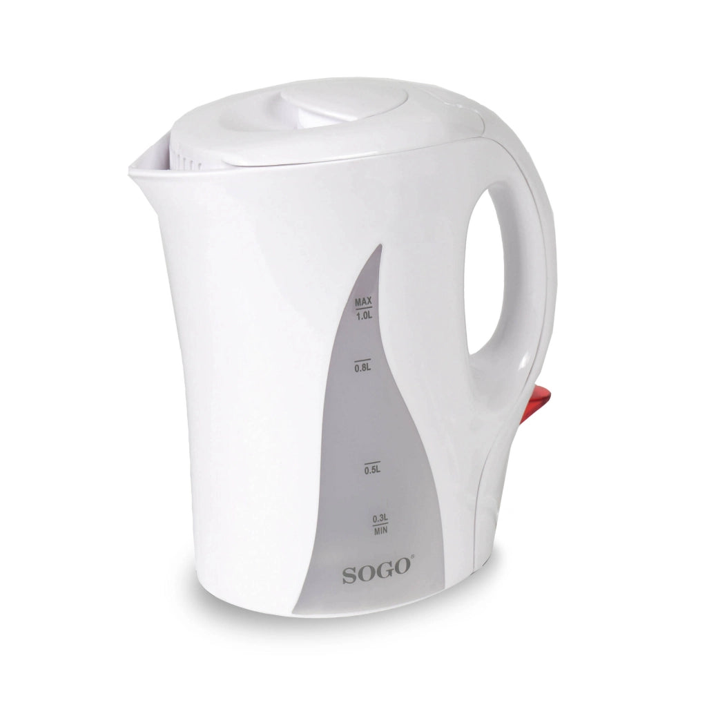 Bollitore elettrico da 1 litro con spegnimento automatico, resistenza acciaio inox, indicatore livello acqua 1100W - SOGO