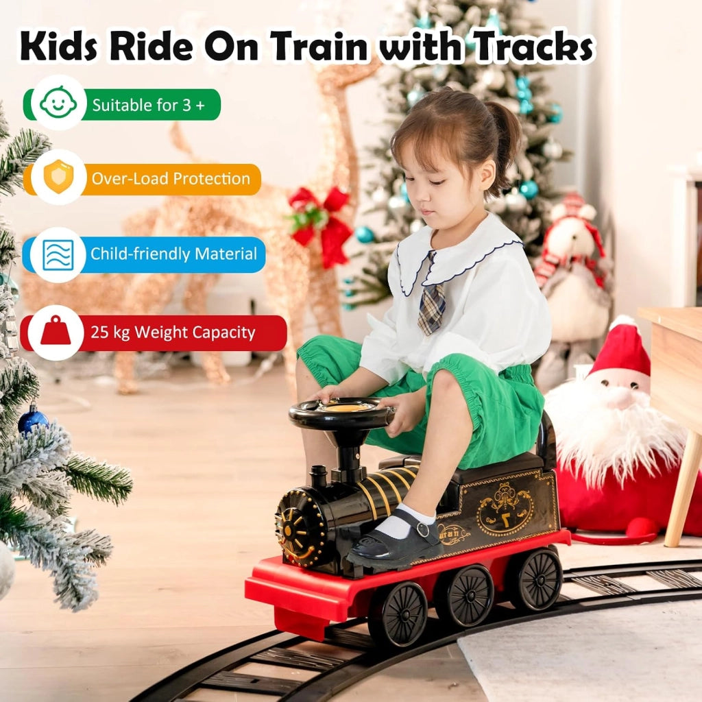 Treno elettrico per bambini, auto per bambini con musica e luci, guida realistica con pista in PP, spazio nascosto, carico 25 kg, per ragazzi e ragazze 3 anni + (nero+rosso)