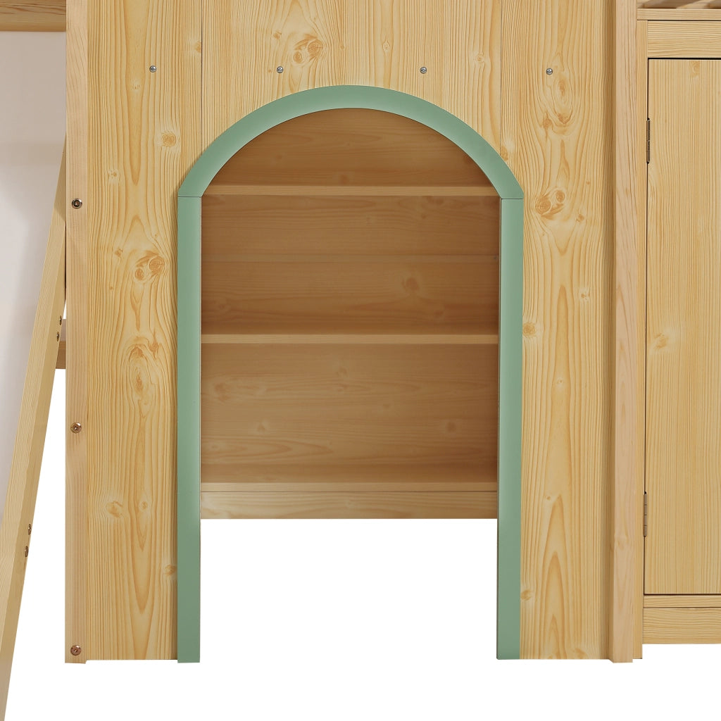 DESMIU Lit mezzanine enfant 90 × 200 cm avec toboggan, escalier 3 marches, rangements, sans matelas