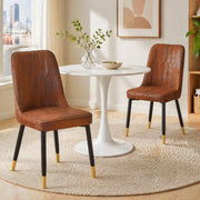 Set di 2 sedie da pranzo moderne con schienale; seduta in tessuto tech marrone e gambe in metallo nero