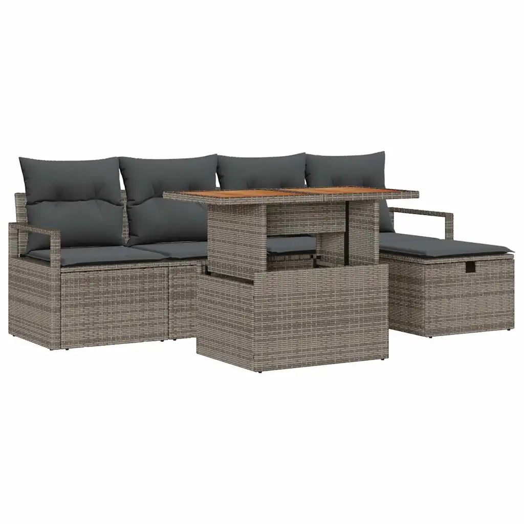 Set Divano da Giardino con cuscino 6 pcs Grigio polyrattan