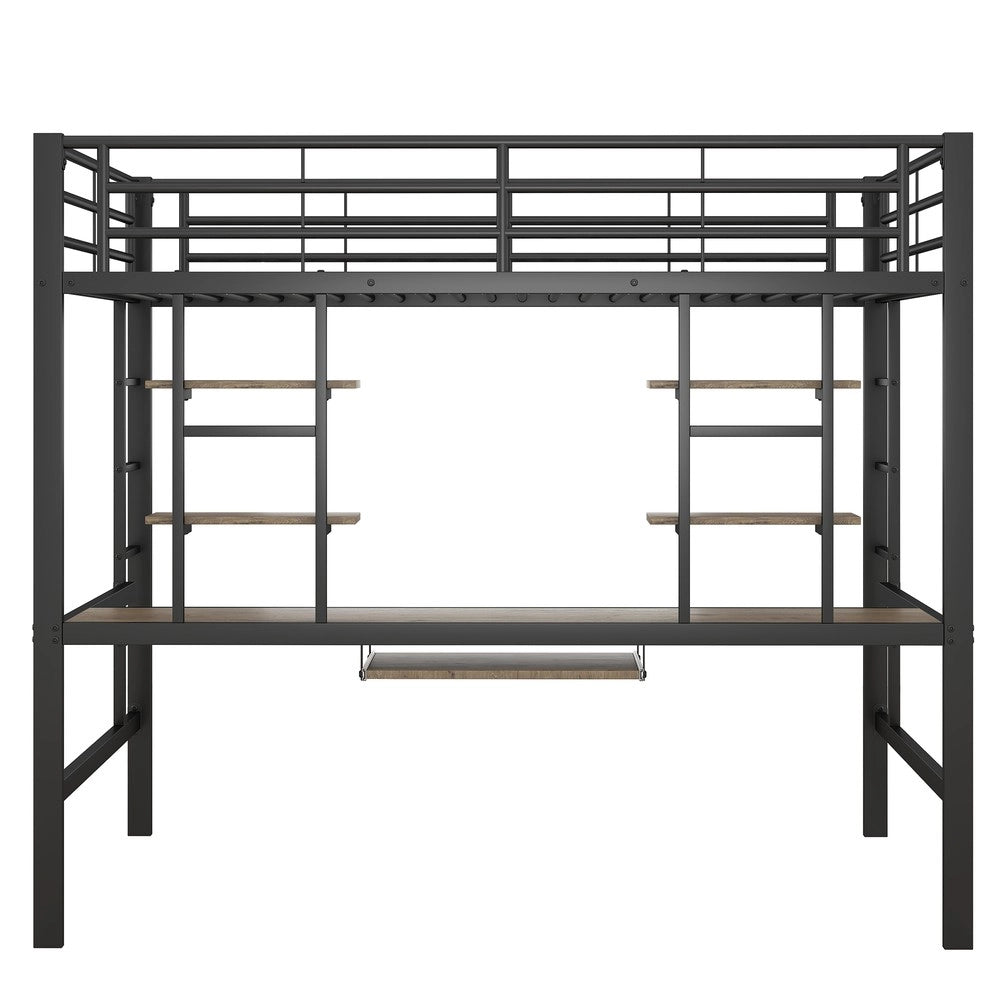 Letto a Soppalco con Scrivania e Scaffale ¨C Xylo ¨C Metallo Nero 140x200