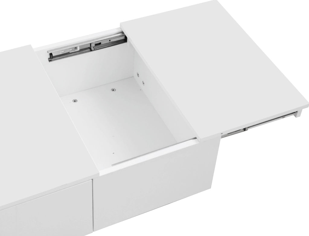 Tavolino da salotto con cassetti e vani contenitore 100x50x31 cm in truciolare bianco lucido