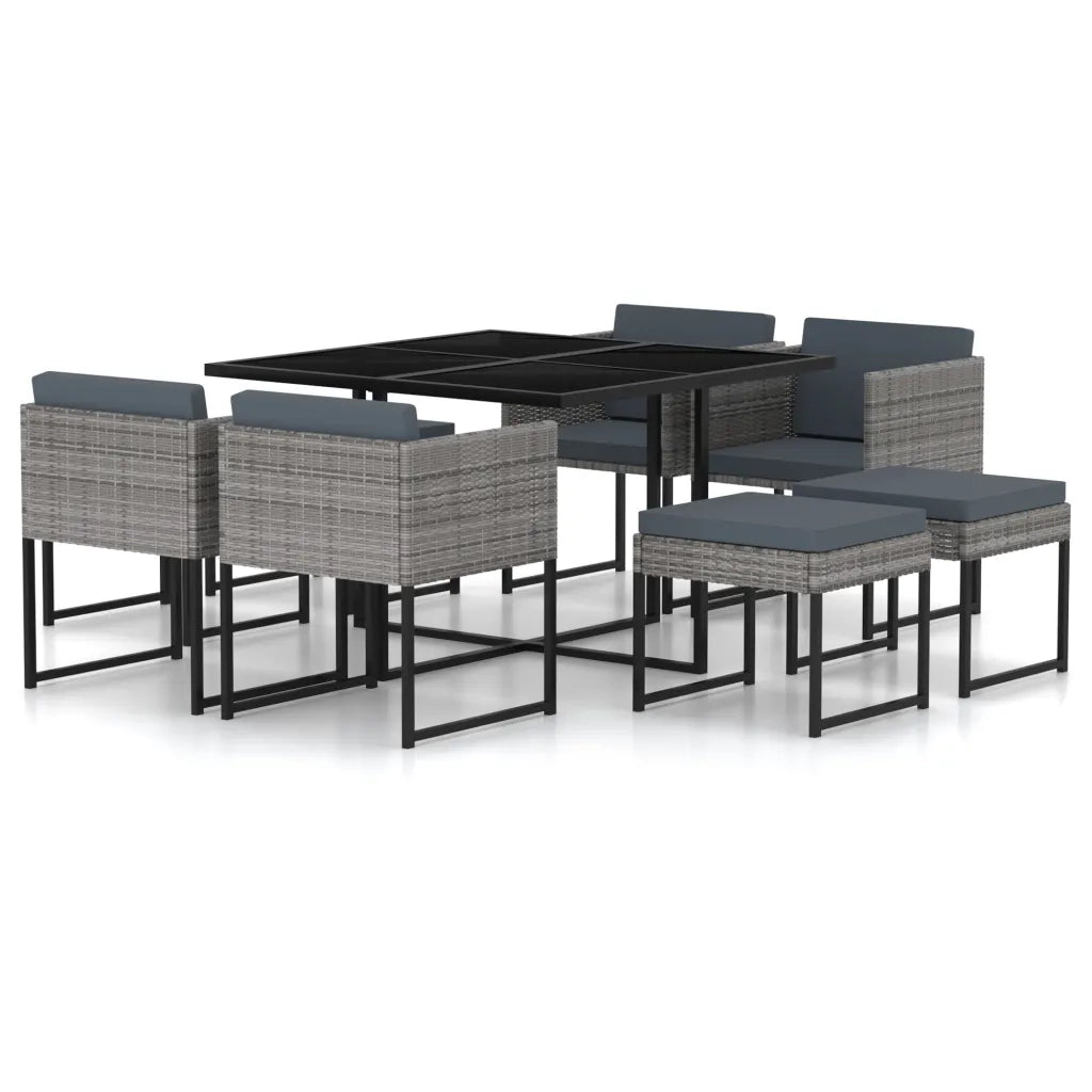 Set Pranzo da Giardino 9 pz con Cuscini in Polyrattan Grigio cod mxl 43658