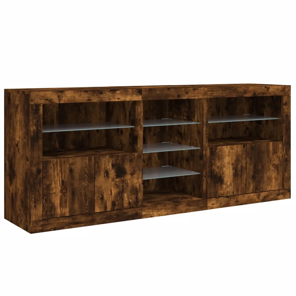 Credenza con Luci LED Rovere Fumo 162x37x67 cm 3209034