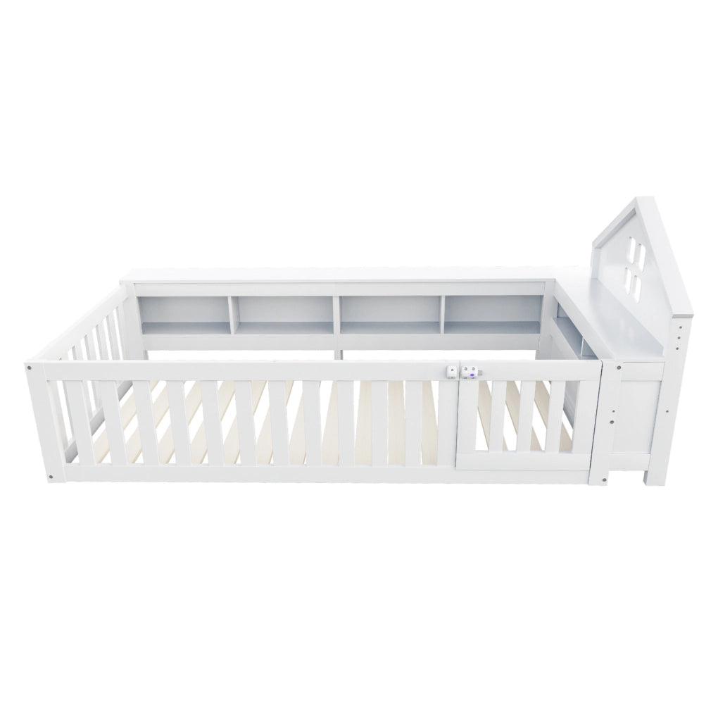 Letto per bambini 90x200 cm con contenitore; tetto con finestra; bianco