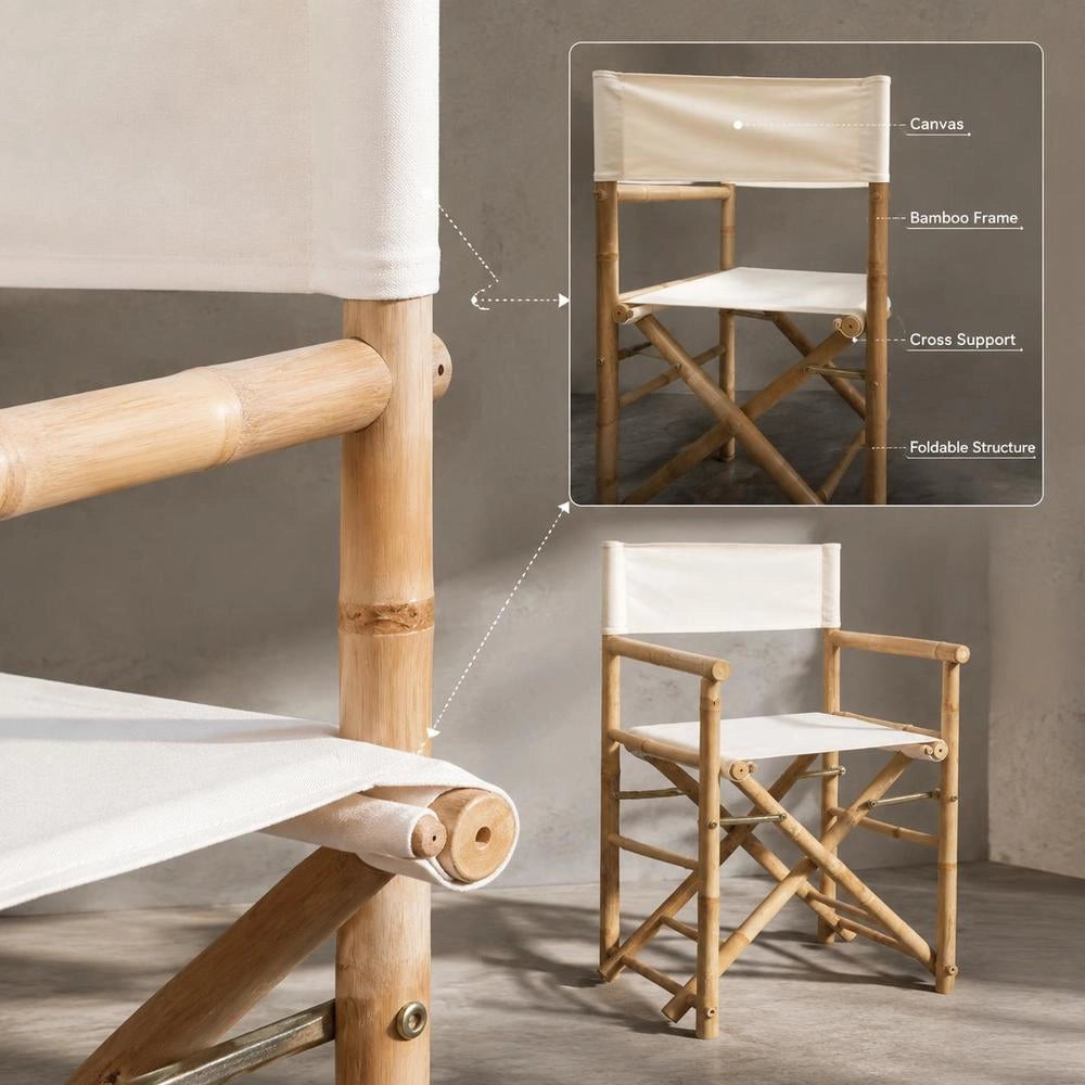 Folding DirectorFTs Chair, 2 Pieces, Bamboo And Canvas