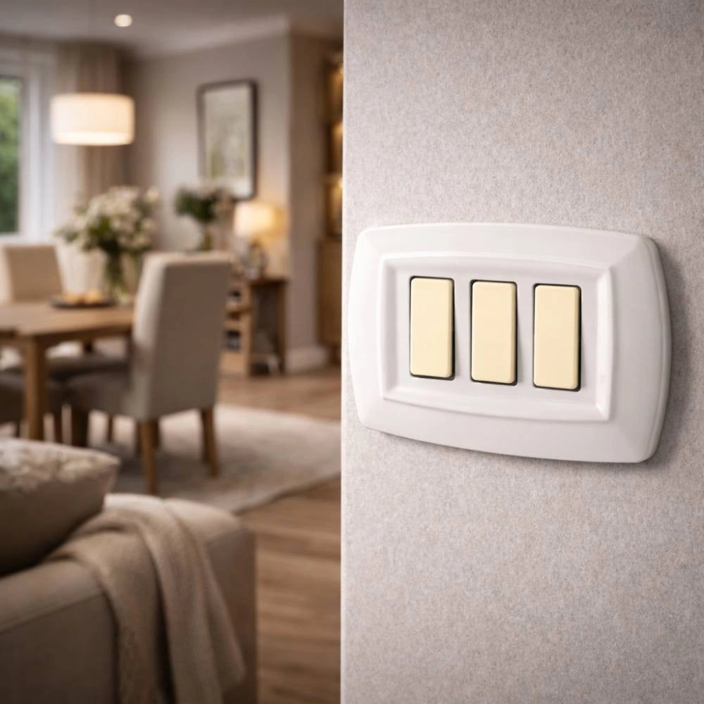 Placa elettrocanali tondò 3 posti bianca compatibile bticino