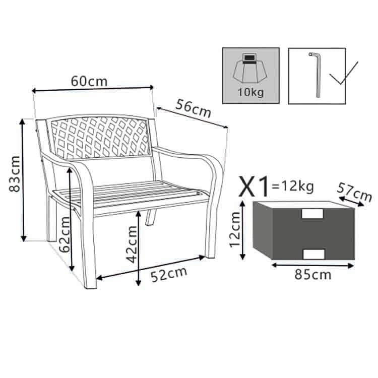 Poltrona da Giardino in Acciaio Acciaio cm 60x83x56 - SHELDON