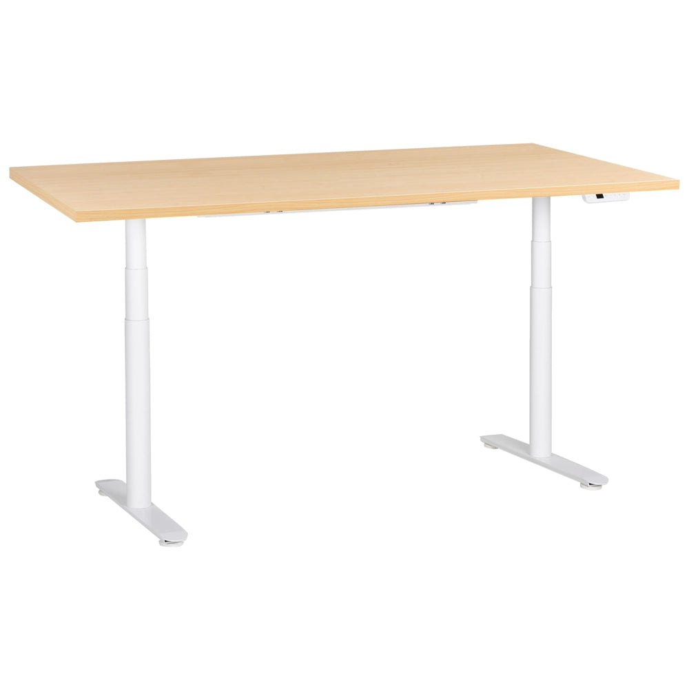 Scrivania regolabile in altezza elettricamente bianco 180 x 72 cm bianco e marrone chiaro in acciaio verniciato a polvere