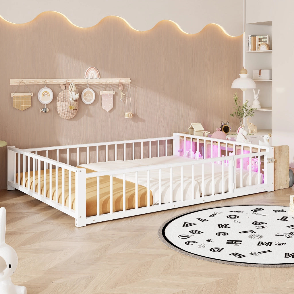 Letto in metallo con cassetti LED 140x200 MDF bianco e metallo
