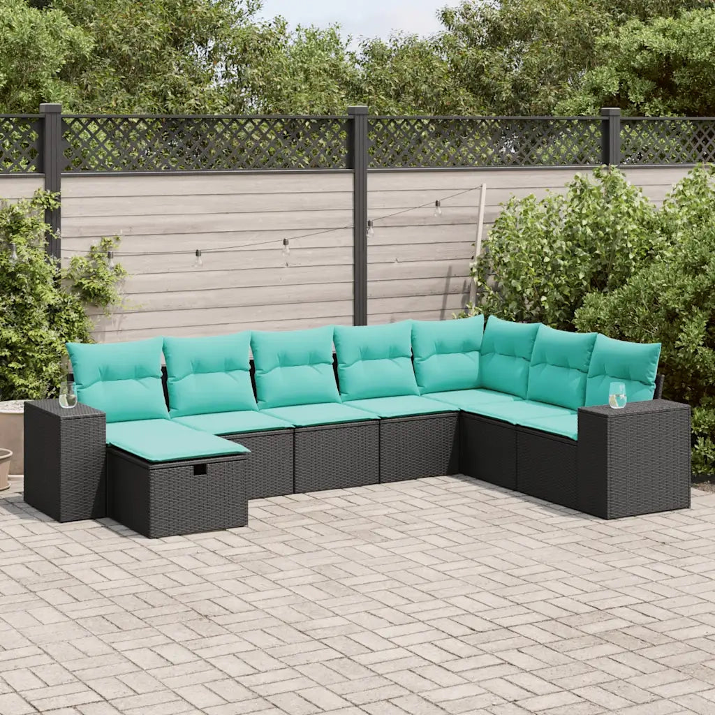 Set Divani da Giardino con Cuscini 8 pz Nero in Polyrattan 3325733