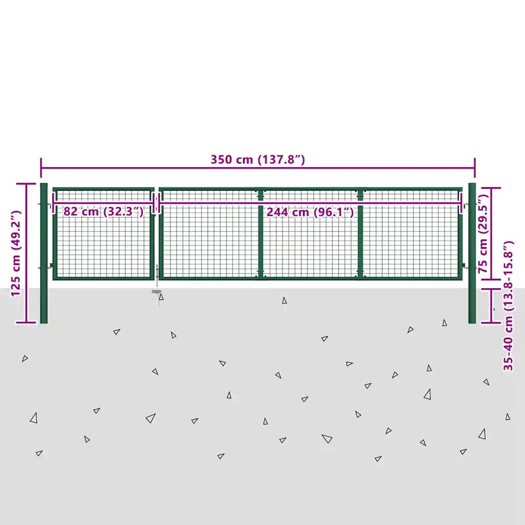 Cancello da Giardino in Acciaio 350x75 cm Verde CFW8810456