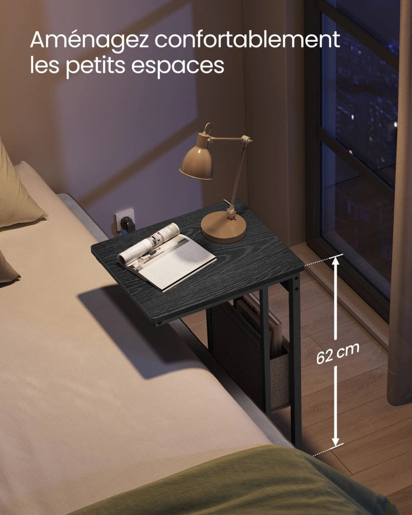 Tavolino laterale/comodino con multipresa/tavolino a forma di C per piccoli spazi 2 porte USB e prese piedini regolabili per camera da letto/soggiorno finitura in legno nero 12_0007571