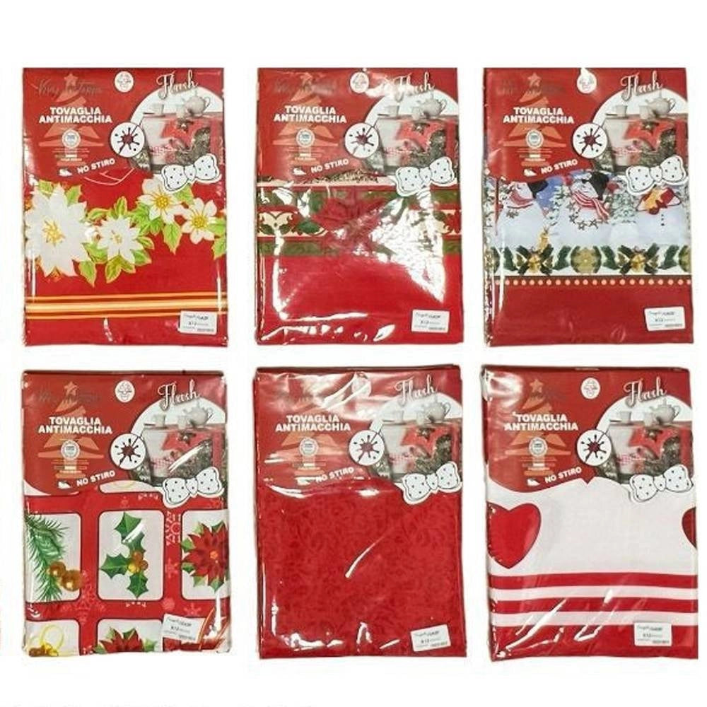 Trade Shop - Tovaglia Natalizia Antimacchia No Stiro Impermeabile Varie Fantasie 6 Posti -
