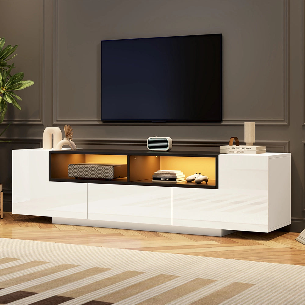 Mobile TV a L - Xylo - 180x40x48 cm LED bianco/nero