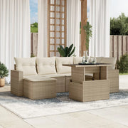 Set Divani da Giardino 7 pz con Cuscini Beige in Polyrattan
