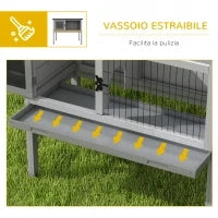 Conigliera Rialzata in Legno da Esterni con Tetto Apribile e Vassoio Estraibile, 84x43x70cm, Grigio