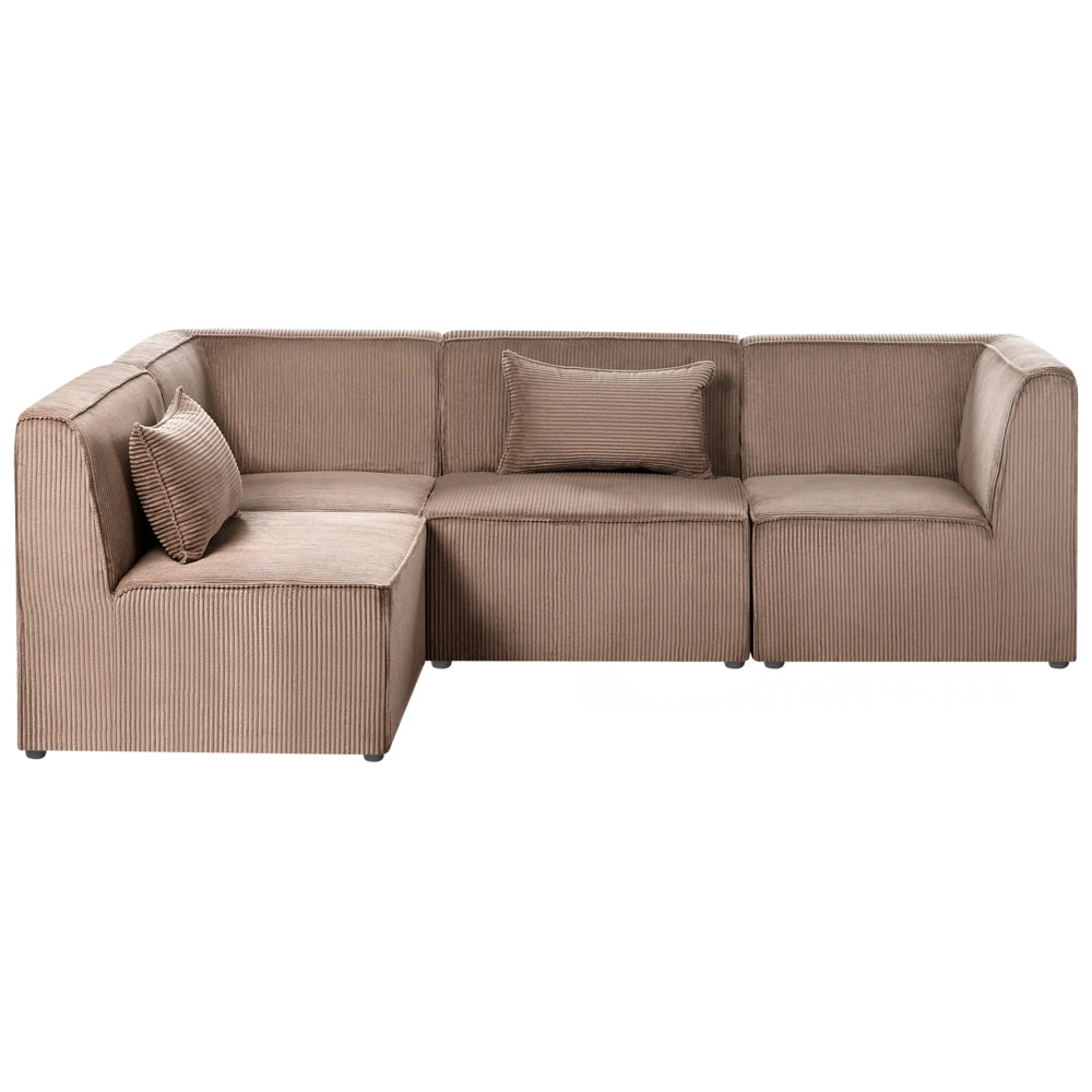Divano modulare lato sinistro 4 posti in Velluto a coste beige sabbia design moderno soggiorno