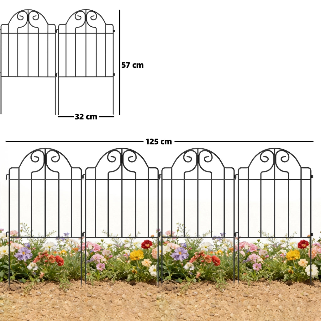 Set 4 Vallas Giardino in Metallo ¨C zephmum ¨C Nero 125x57 cm
