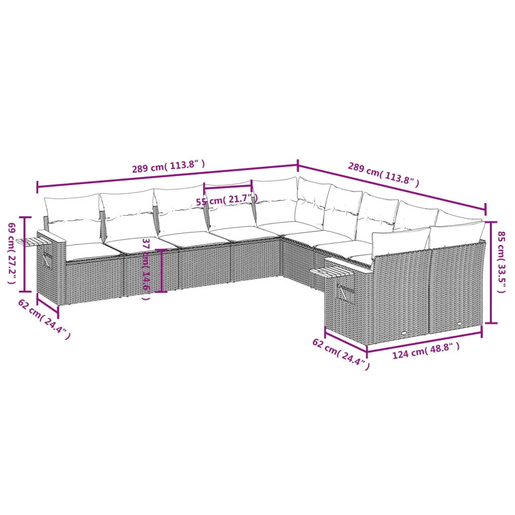 Set Divano da Giardino 10 pz con Cuscini Beige in Polyrattan 3259594