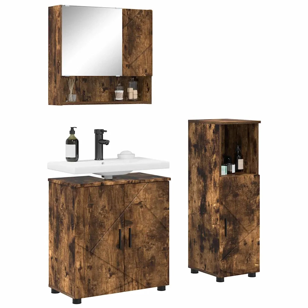 Set di mobili per il bagno Montaggio a parete 3 pcs Rovere fumé