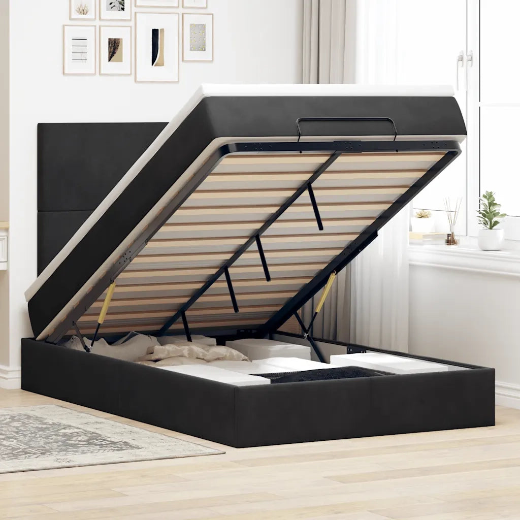 Struttura Letto Pouf con Materassi Nero 120x190 cm Velluto 3313387