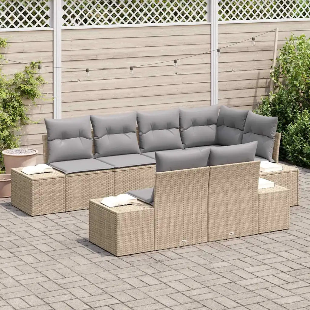 Set Divano da Giardino 7 pcs Beige e Grigio Chiaro polyrattan