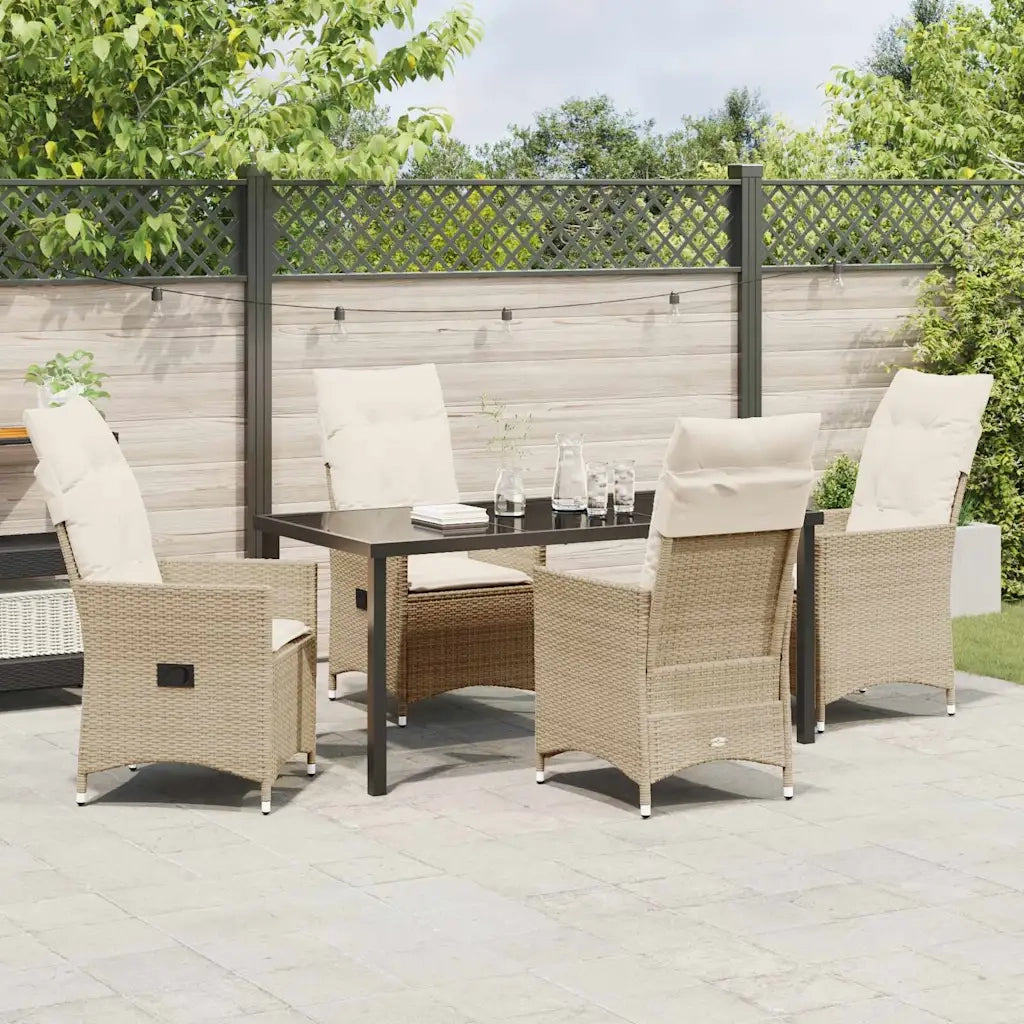Set da Pranzo per Giardino con cuscino 5 pcs Beige polyrattan