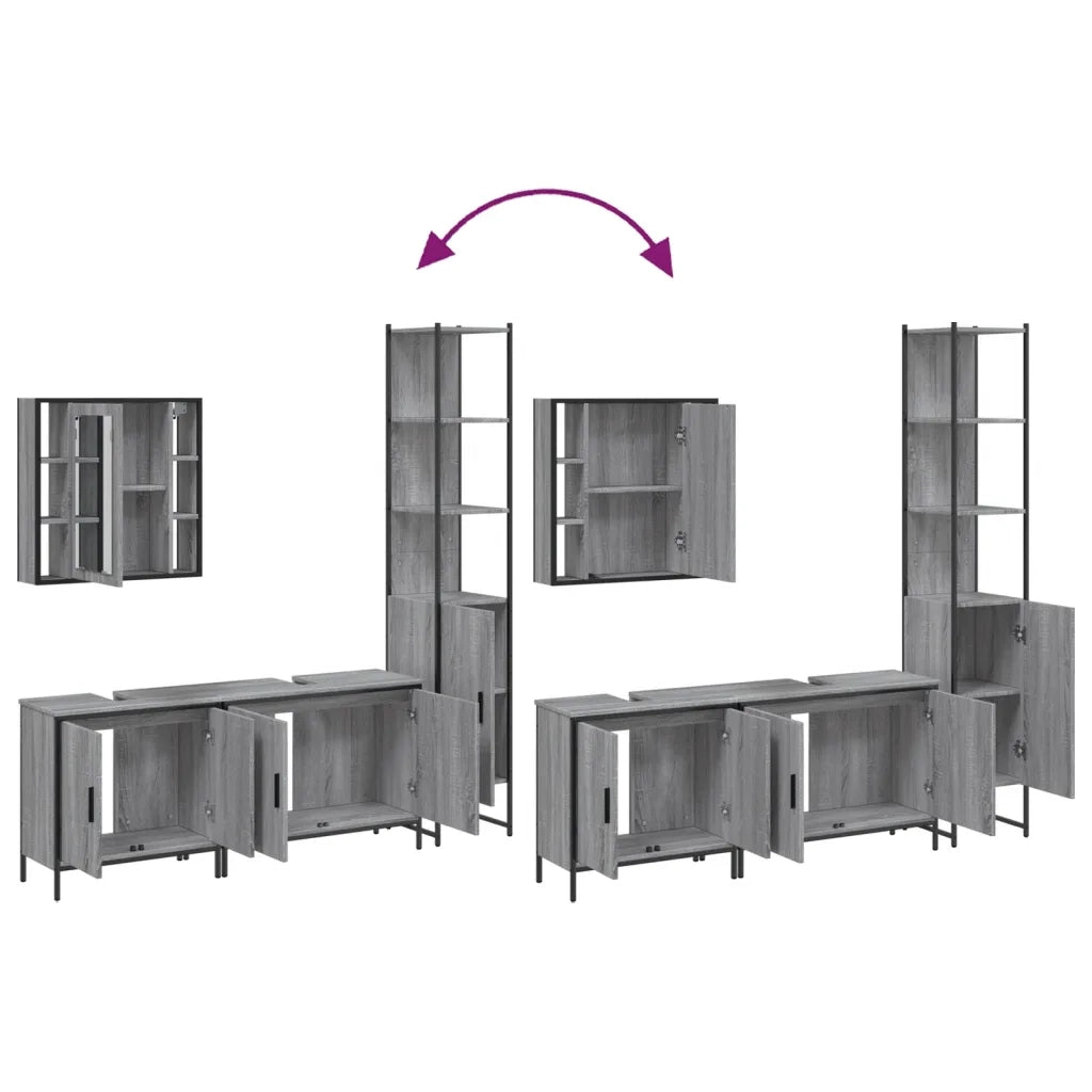 Set Mobili da Bagno | Armadio da bagno 4 pz Grigio Sonoma in Legno Multistrato