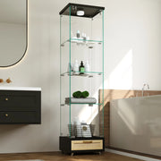 Libreria Vetrina con Cassetti e LED ¨C MINIMAL ¨C Nero, Vetro Temperato, 1 Anta, 167x42.5x36.5 cm