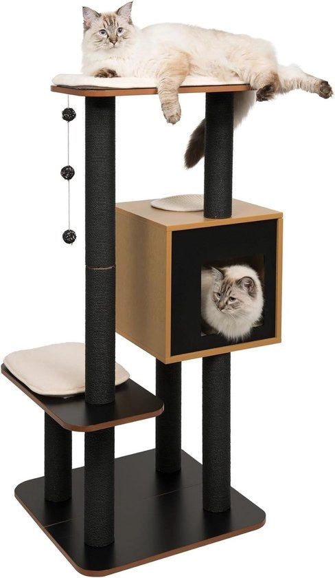 Cubo di Fornitura per Gatti con Due Piattaforme Nero/Caffè