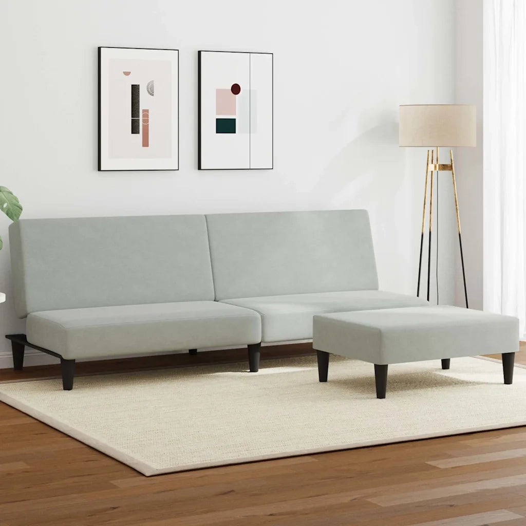 Divano Letto a 2 Posti con Poggiapiedi-Sofa Letto 2 Posti-Daybed Grigio Chiaro in Velluto 709834