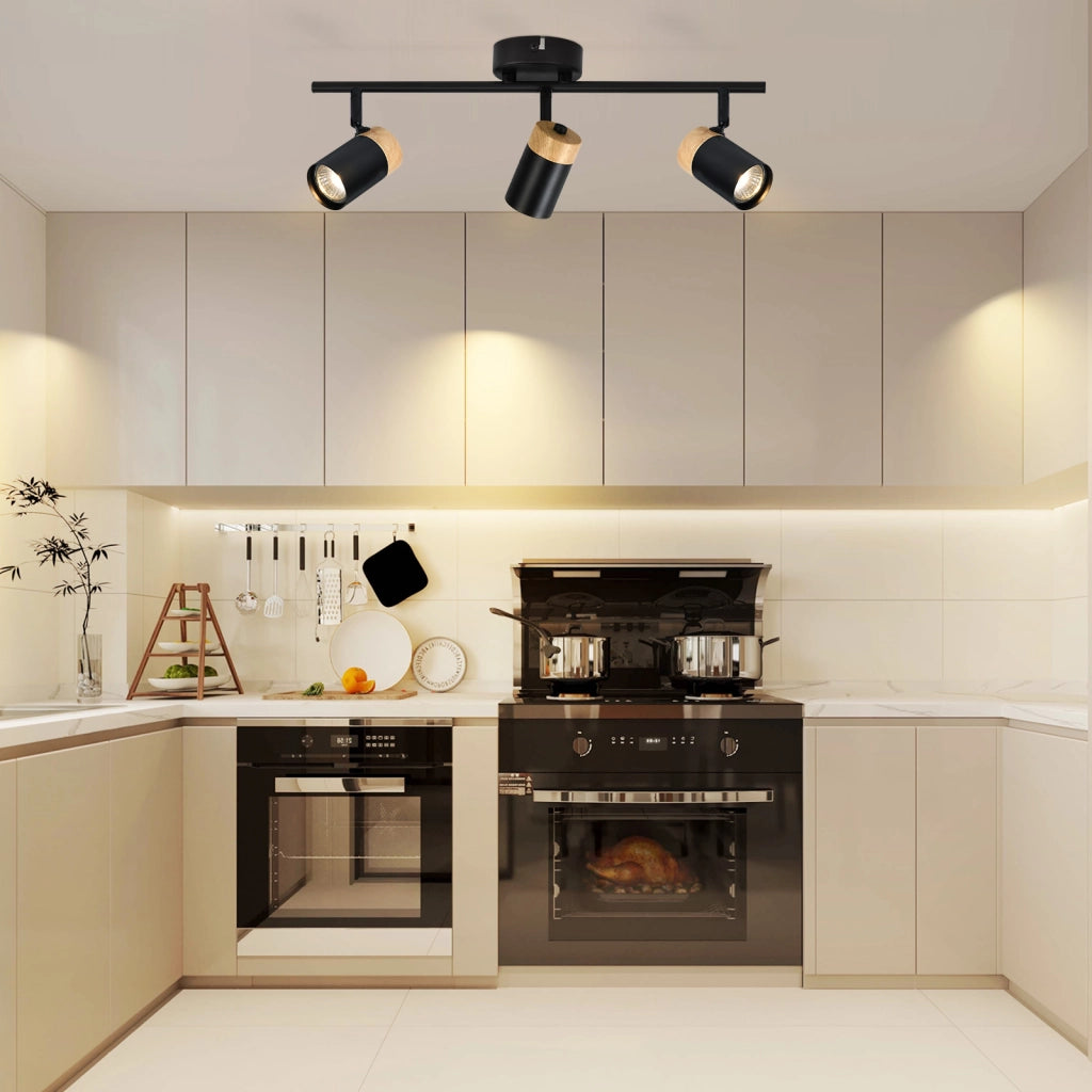 ZMH Lampada da soffitto 3 faretti LED nero girevole 330° senza lampadina
