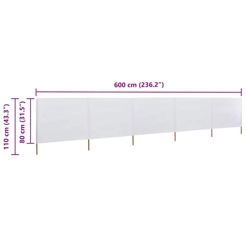 Paravento a 5 Pannelli in Tessuto 600x80 cm Bianco Sabbia CFW6928384
