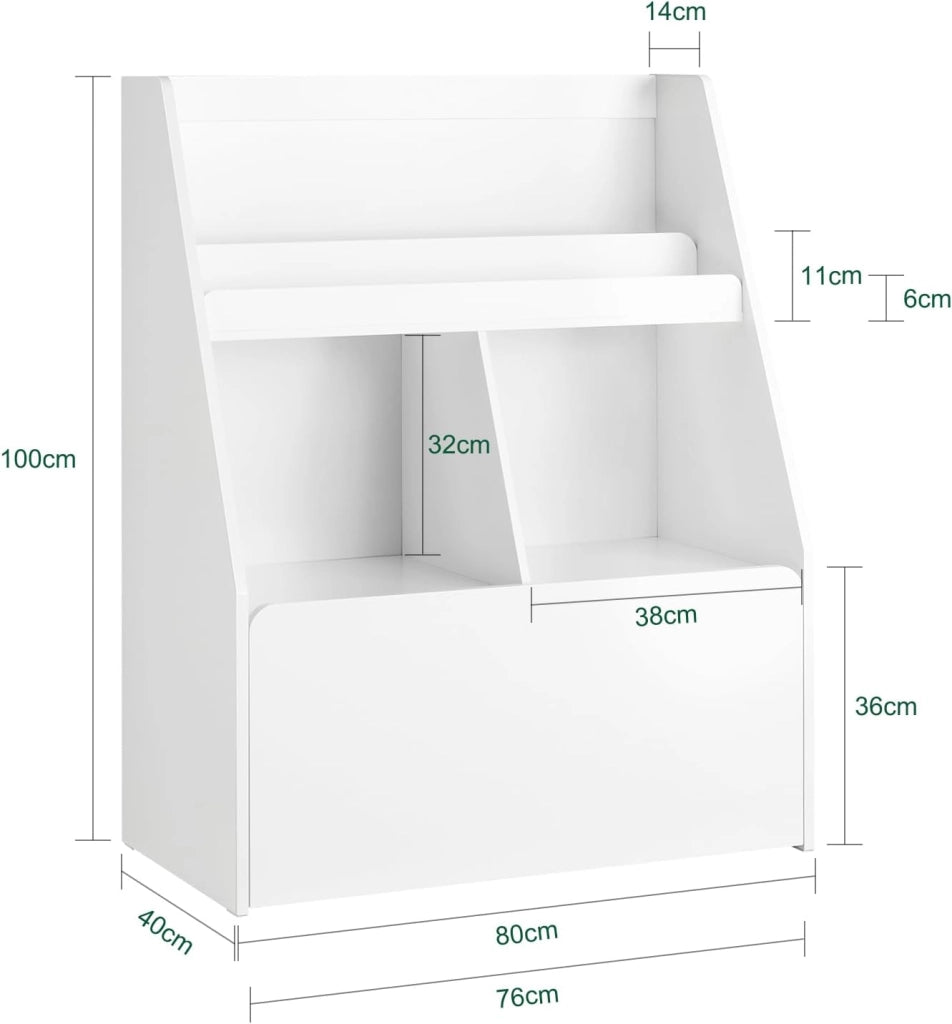 Libreria per bambini Scaffale per bambini con cassapanca portagiochi estraibile Mobili cameretta Bianco 76x40x100cm KMB83-W