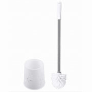 Trade Shop - Portascopino Rotondo Decorato Bianco Per Bagno Wc Toilette Con Scopino 79822 -