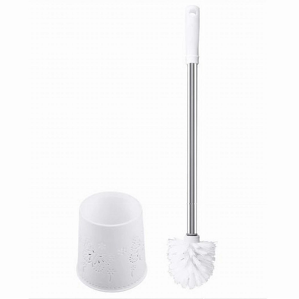 Trade Shop - Portascopino Rotondo Decorato Bianco Per Bagno Wc Toilette Con Scopino 79822 -