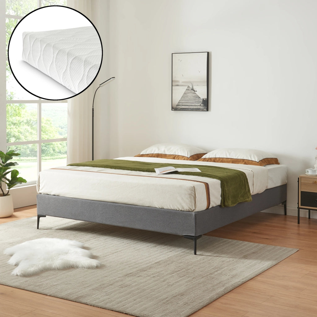 Letto Matrimoniale Lilla con Materasso 160x200 cm Fodera Protettiva Grigio Scuro [en.casa]