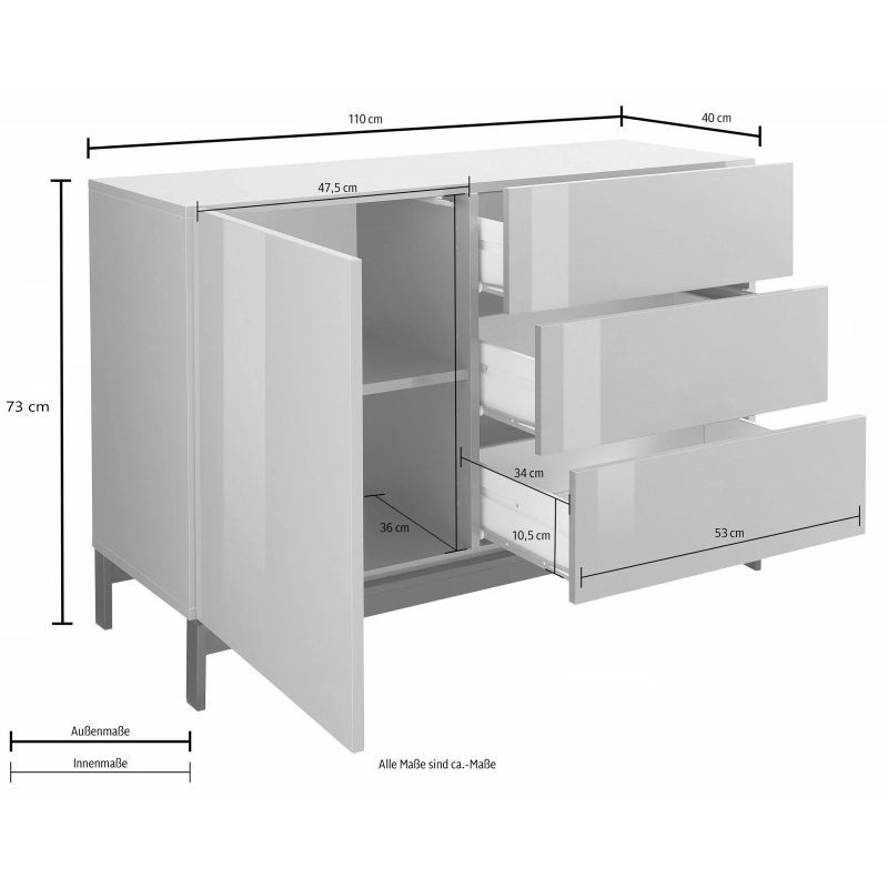 Credenza Metis 110 con piedistallo – 1 anta + 3 cassetti – Antracite Lucido