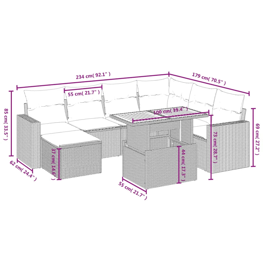 Set Divano da Giardino 8 pz con Cuscini Beige in Polyrattan 3275607