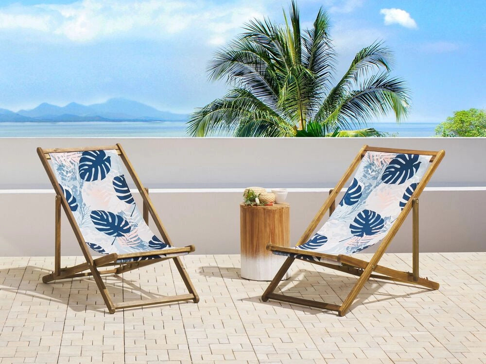 Set di 2 Teli Sostitutivi per sdraio fantasia foglie tropicali blu