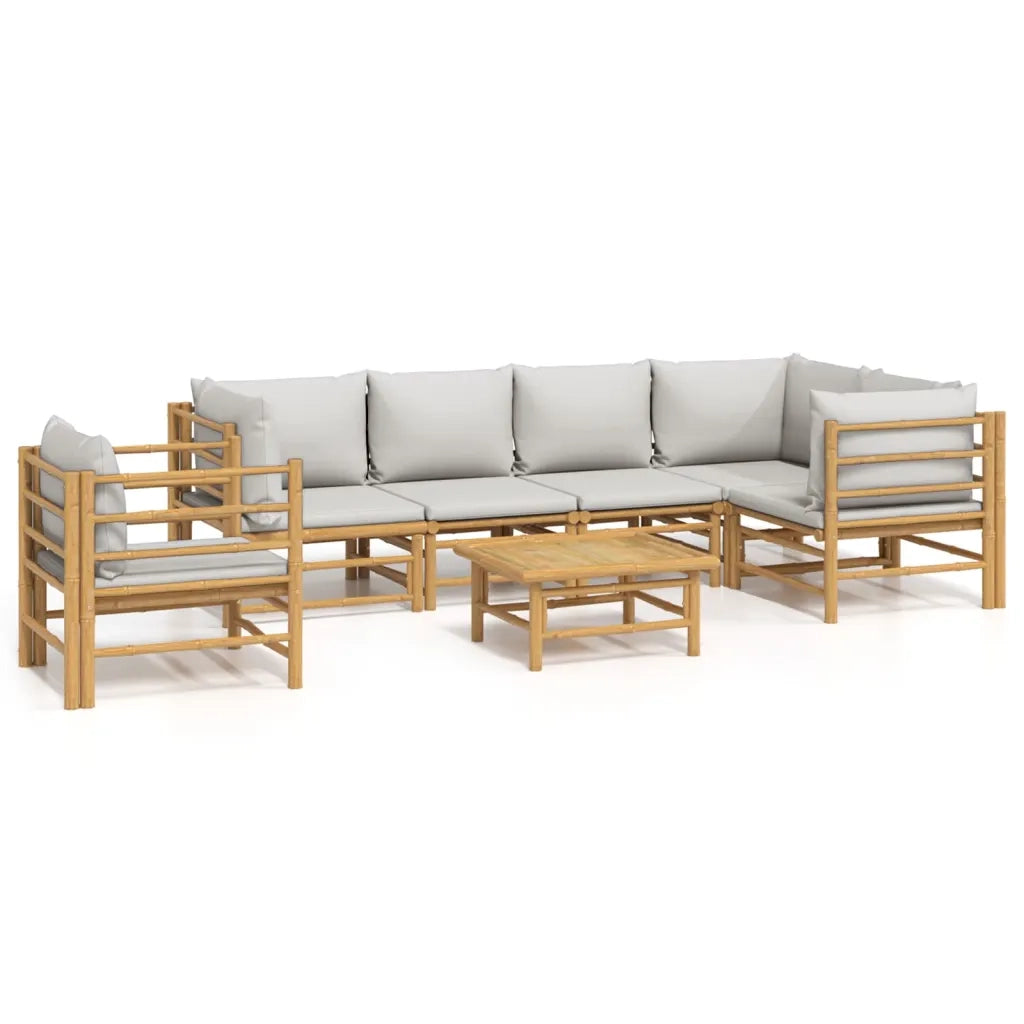 Set Salotto da Giardino 7pz con Cuscini Grigio Chiaro Bambù 3155109
