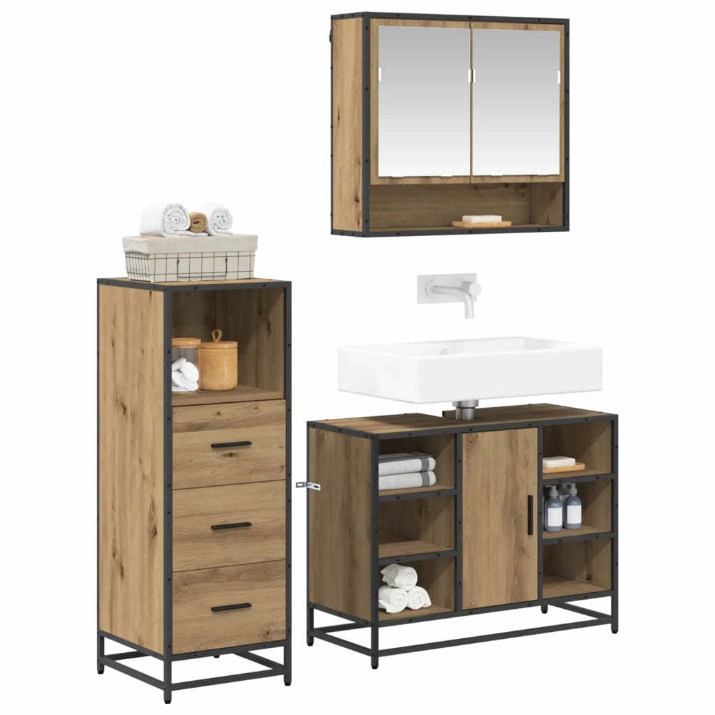 Set di mobili per il bagno con porta 3 pcs Rovere artigianale 3402564