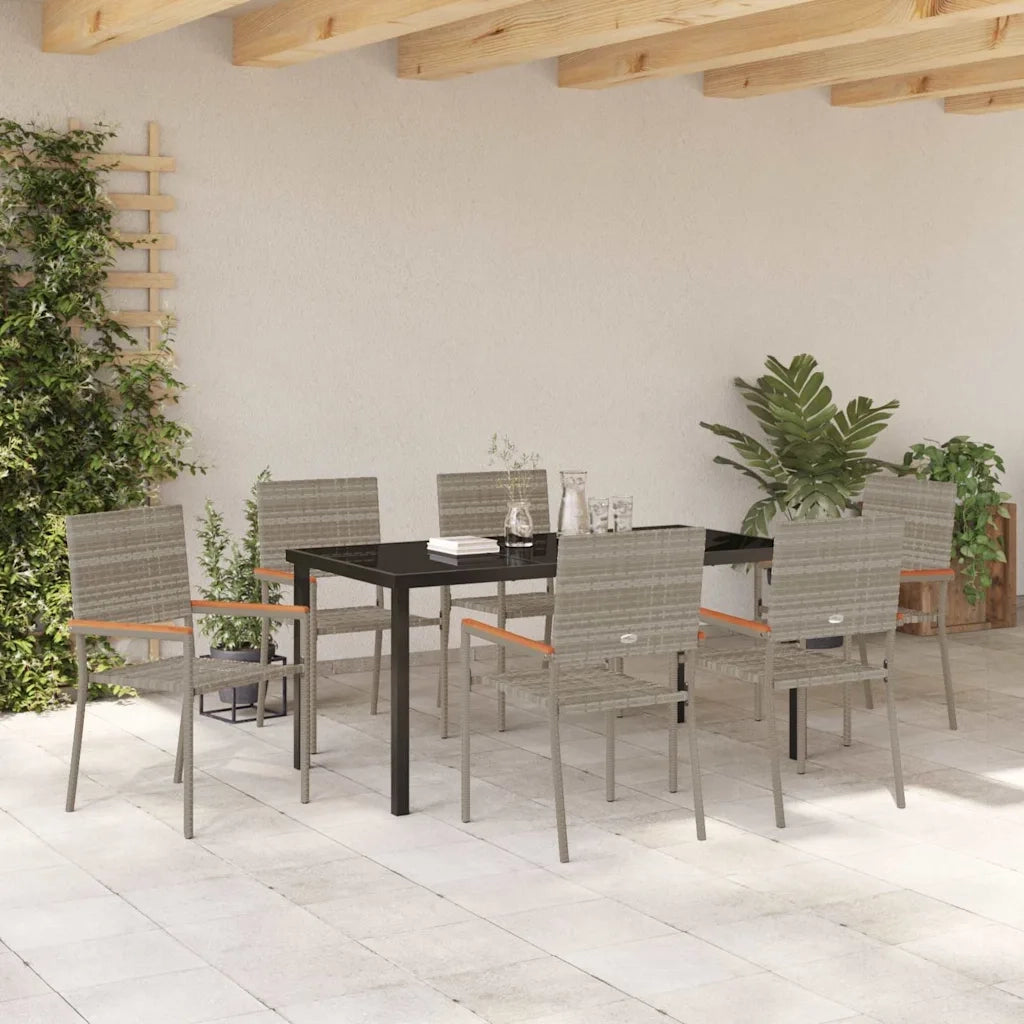 Set da Pranzo per Giardino con cuscino 7 pcs Grigio polyrattan