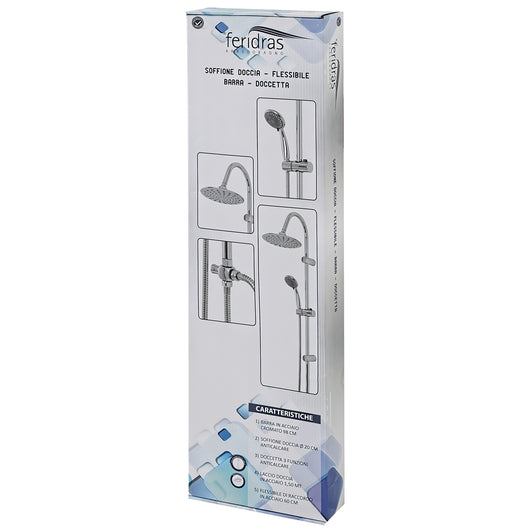 COLONNA DOCCIA IN ACCIAIO H.102cm +SOFFIONE Ø20cm DOCCETTA ABS E LACCIO FERIDRAS 872001